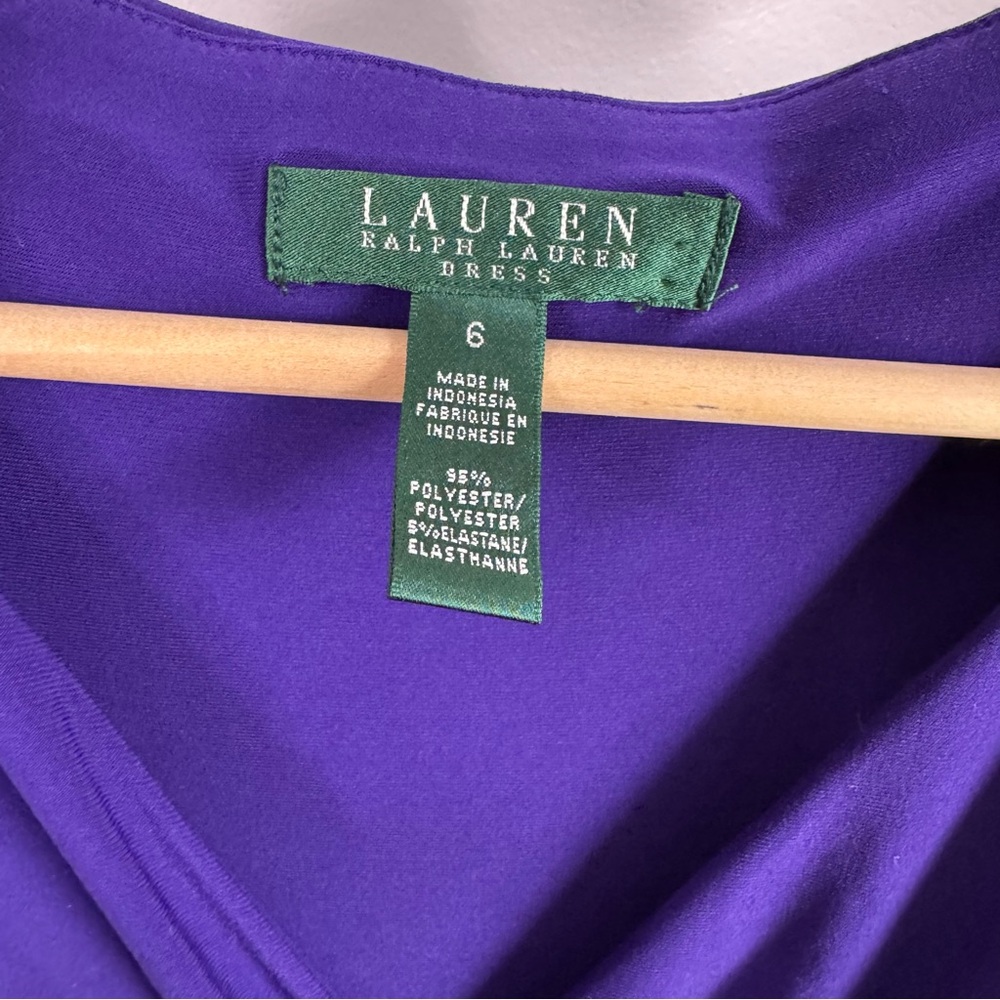 Lauren Ralph Lauren Deep Purple Ruched Faux Wrap Dress 6 - Picture 9 of 9